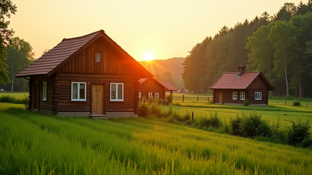 Skaista lauku ainava ar tradicionālajiem logu dekoriem, koks un skaists skats uz viļņotajiem laukiem